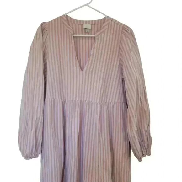A New Day Women's Pink Striped Cotton/Modal/Spandex V-Neck Dress w Pockets - Picture 4 of 14